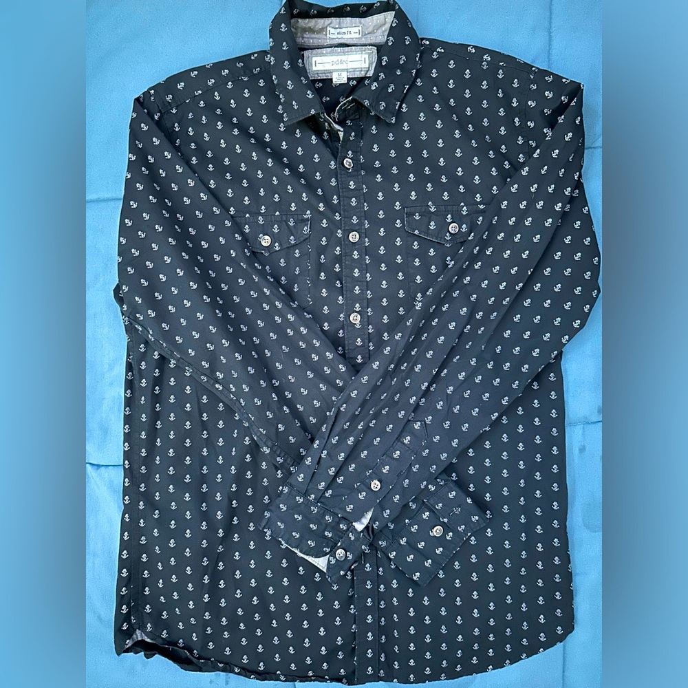 PD&C Button up Anchor Spotted Dress shirt Medium Size